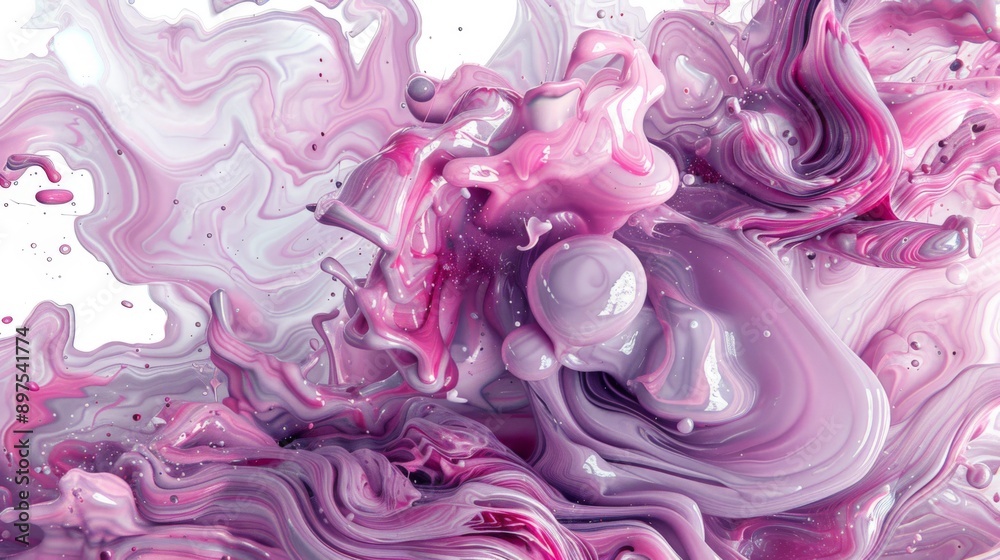 Pink and purple acrylic paint blending to create captivating abstract shapes on background