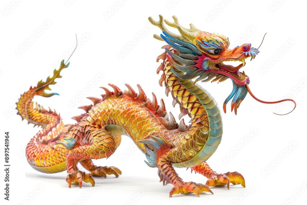 Fototapeta premium Vibrant Chinese dragon on white backdrop