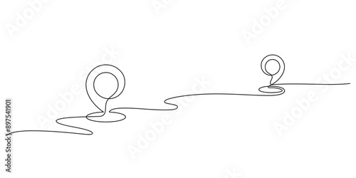 distance marker map pin icon one line drawing minimalism. pin between two points mark place vector illustration