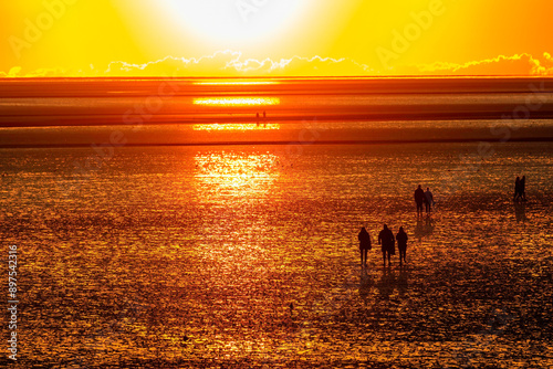 People, Sunset, Wadden Sea