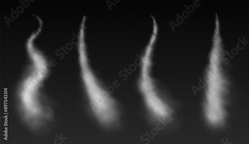 Obraz na płótnie Smoke trails, airplane condensation trails, contrails left by a rocket or a jet, steam lines from fast motion of a plane. Vector illustration. w salonie