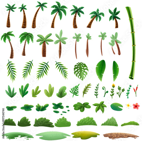 set of tropical trees plants