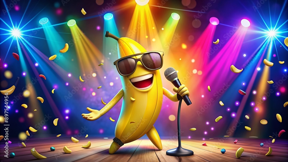A humorous logo featuring a smiling cartoon banana peel with sunglasses ...