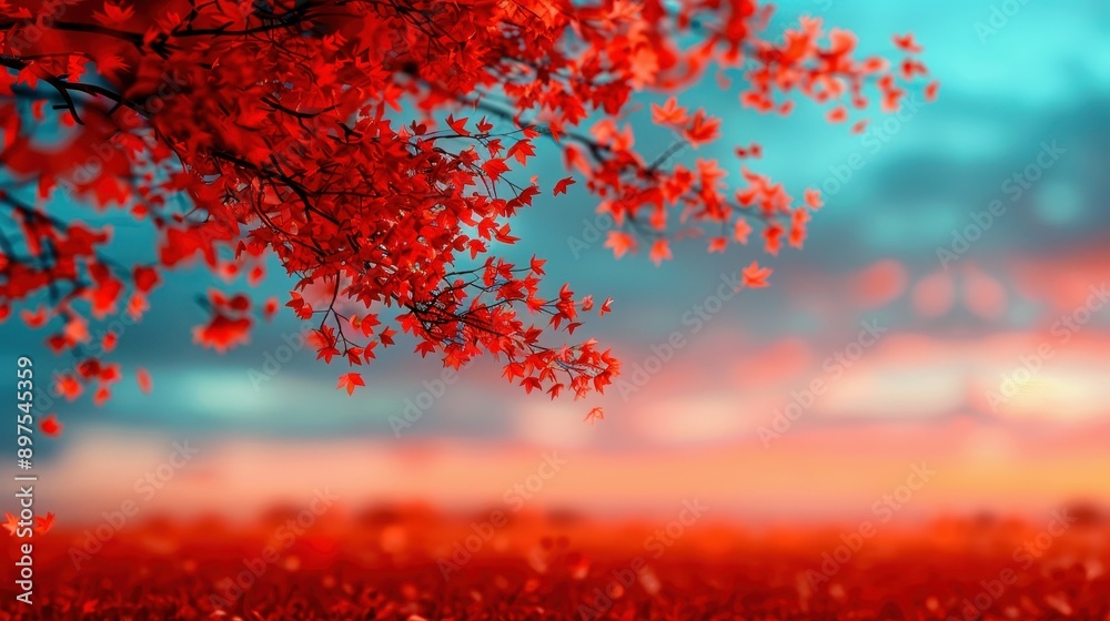 Vibrant autumn scene featuring a red tree against a stunning sunset, capturing the beauty of nature's seasonal transformation. Vibrant autumn scene featuring a red tree against a stunning sunset, capturing the beauty of nature's seasonal transformation.