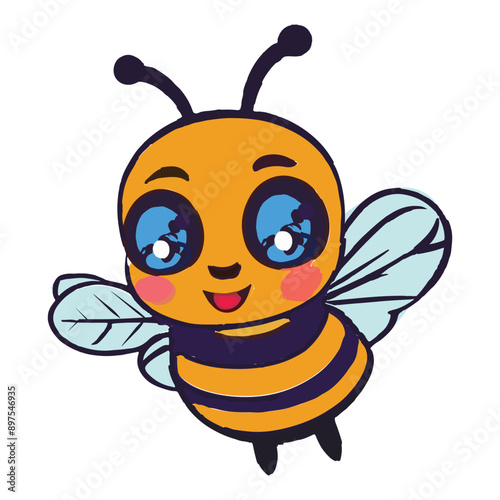 Cartoon cute bee flying vector Illustration  