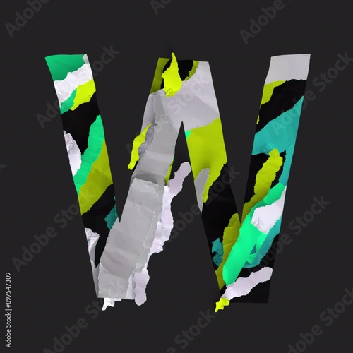 Animated shredded paper style letter W with embedded alpha for easy drag and drop. Part of a full collection of alphabet, numbers and symbols in the same style. photo