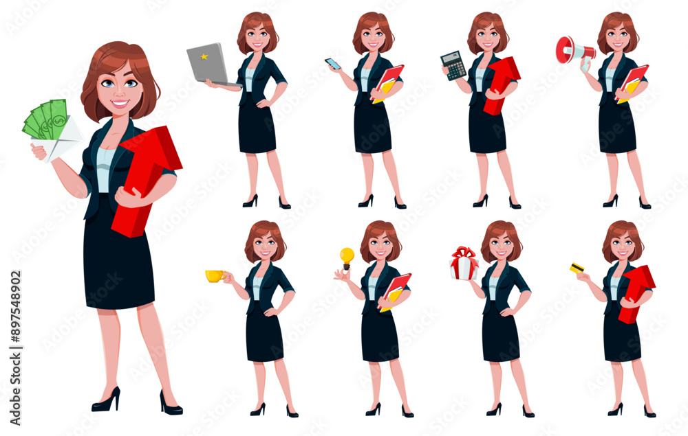 Business woman, set of nine poses Business woman, set of nine poses