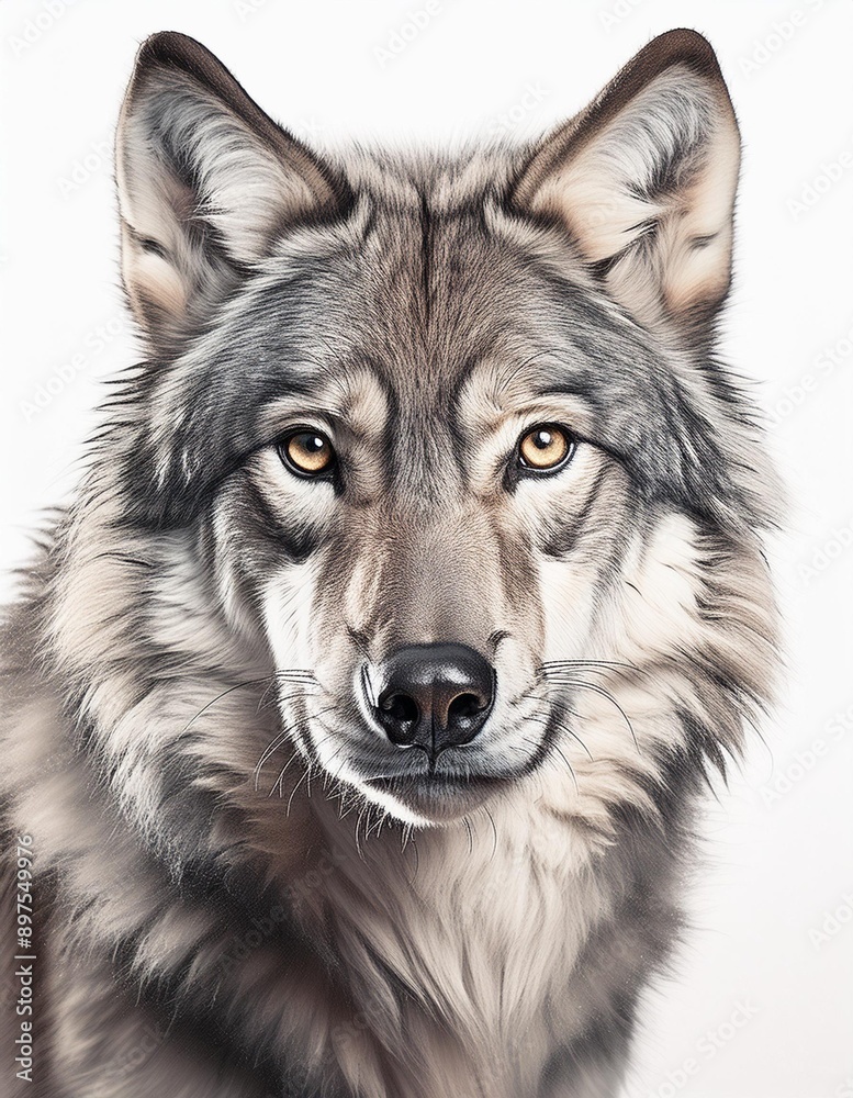 Fototapeta premium Wolf portrait on a neutral white background 