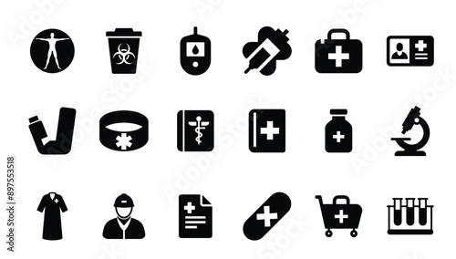 Medicine design elements icon set healthcare medical concepts, health illness prevention cure