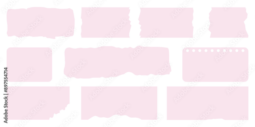 Various torn paper sheets from a notepad. Set of pink torn realistic pages. Various torn paper sheets from a notepad. Set of pink torn realistic pages.