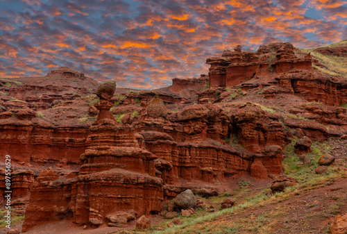 Red fairy chimneys shaped like formations that are millions of years old, Erzurum, Land of Red Fairies photo