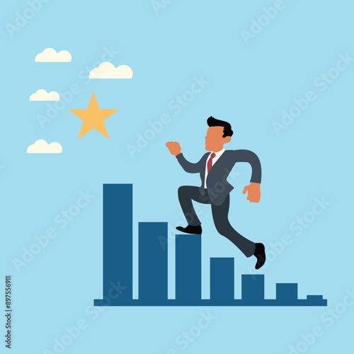 business man moving up the stairs towards his goal, wealth management, money and investment advisor concept. success, business goal. achivment.