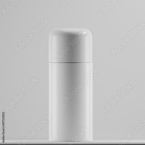 A white, round plastic bottle with a smooth surface and a blank label. The bottle has a compact size and is ideal for showcasing skincare or cosmetic products.