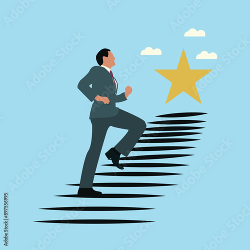 business man moving up the stairs towards his goal, wealth management, money and investment advisor concept. success, business goal. achivment.
