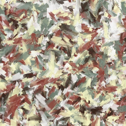 Chaotic brush strokes pattern. Oil paintings texture. Taupe, sage green, ironstone, dairy cream and white smoke colors. Seamless hand drawn background.