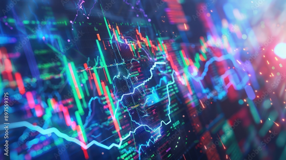 Futuristic stock market background with lightning effects highlighting international financial activities. Futuristic stock market background with lightning effects highlighting international financial activities.