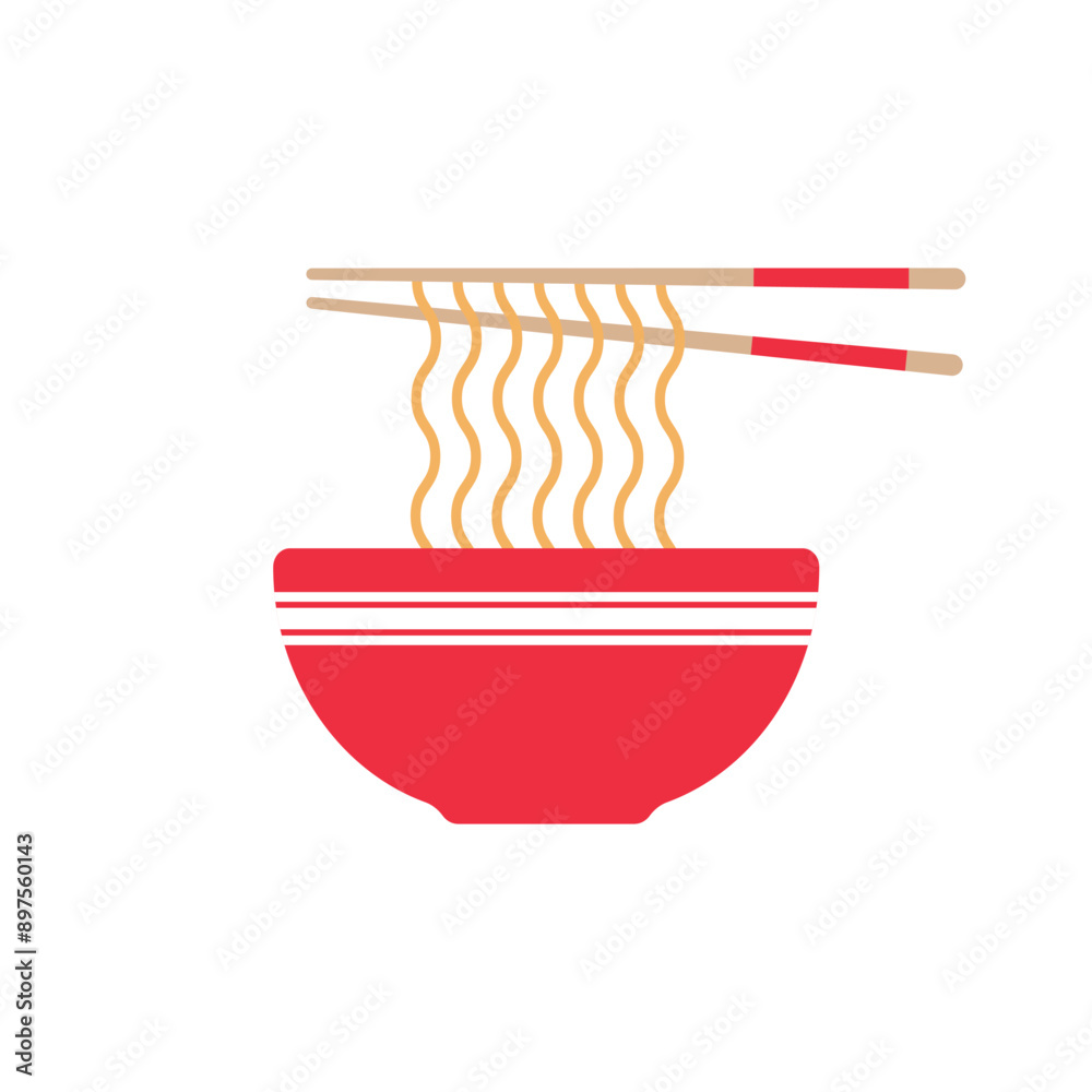 Ramen noodle soup bowl with chopsticks icon, colored noodle bowl with chopsticks vector icon for food apps and web