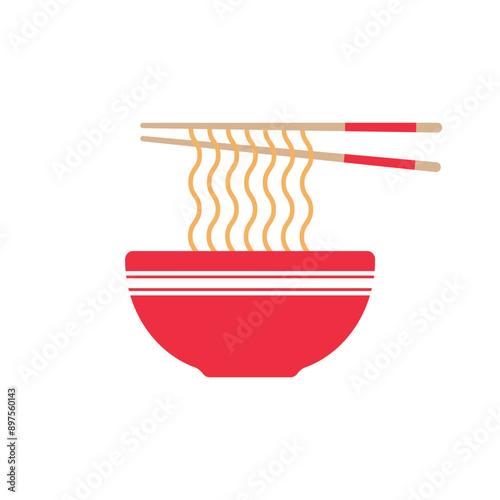 Ramen noodle soup bowl with chopsticks icon, colored noodle bowl with chopsticks vector icon for food apps and web