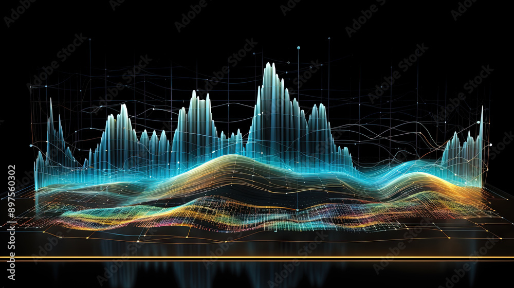 Colorful finance graph and chart with mountain shaped bars. Colorful finance graph and chart with mountain shaped bars.