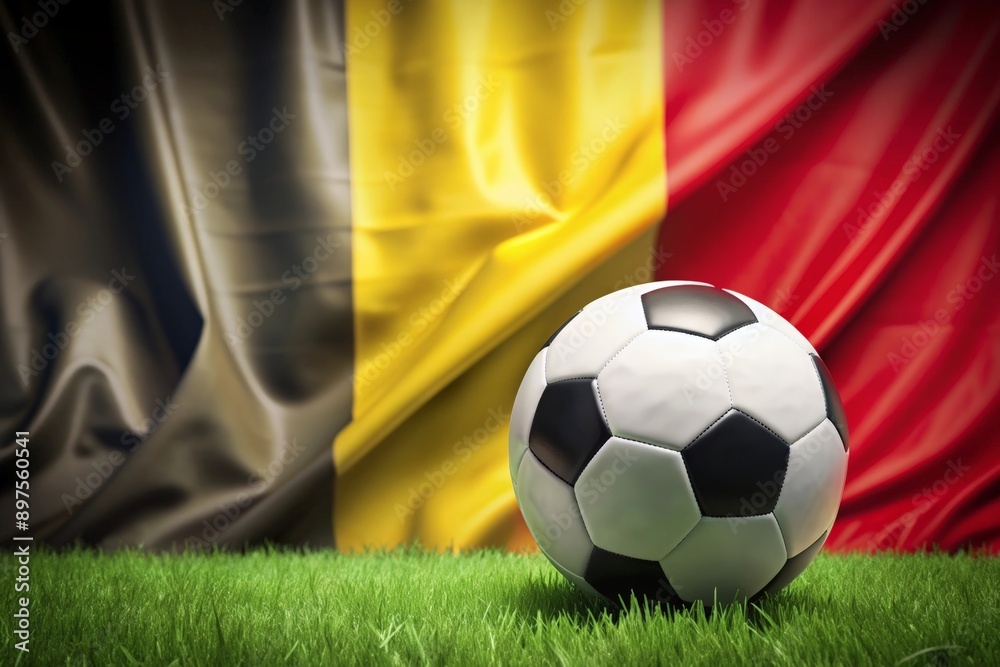 Naklejka premium Belgium flag with soccer ball. Football.