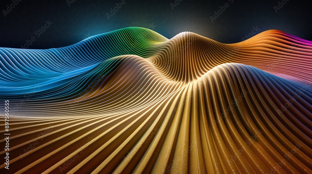 Vibrant wavy lines form a dynamic 3d shape in this abstract background, bringing a modern flair to any project with its colorful design. Ideal for a range of graphic styles and concepts