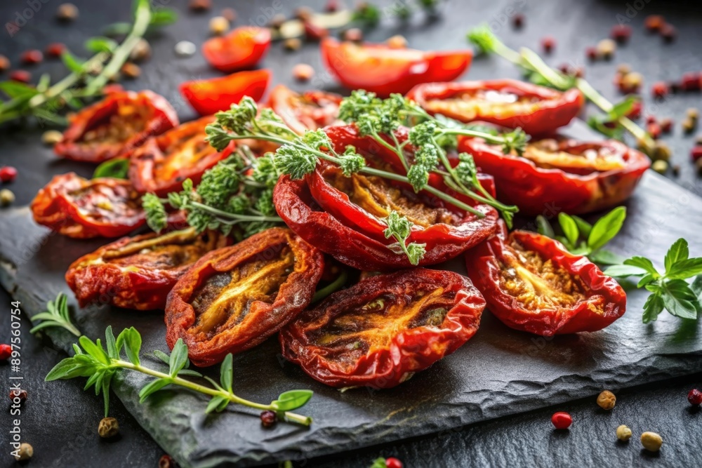 Sun-dried tomatoes with aromatic herbs and oregano Sun-dried tomatoes with aromatic herbs and oregano