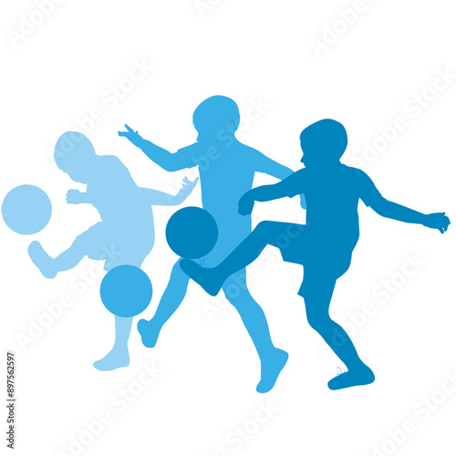 Set of silhouettes of a  soccer player boy kicking the ball.eps