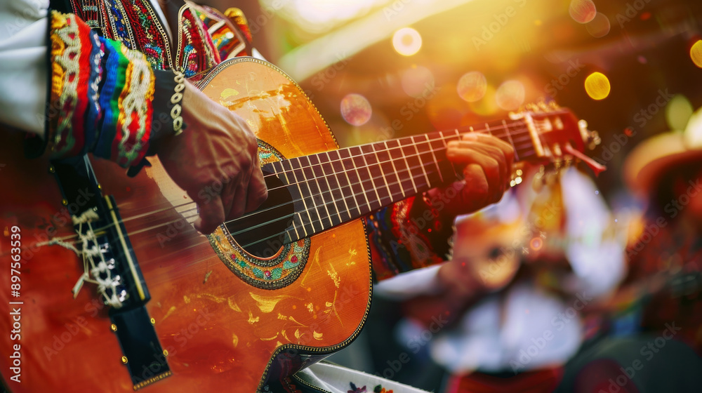 Obraz premium Mariachi Musician at Cinco de Mayo: Celebrating with Guitar
