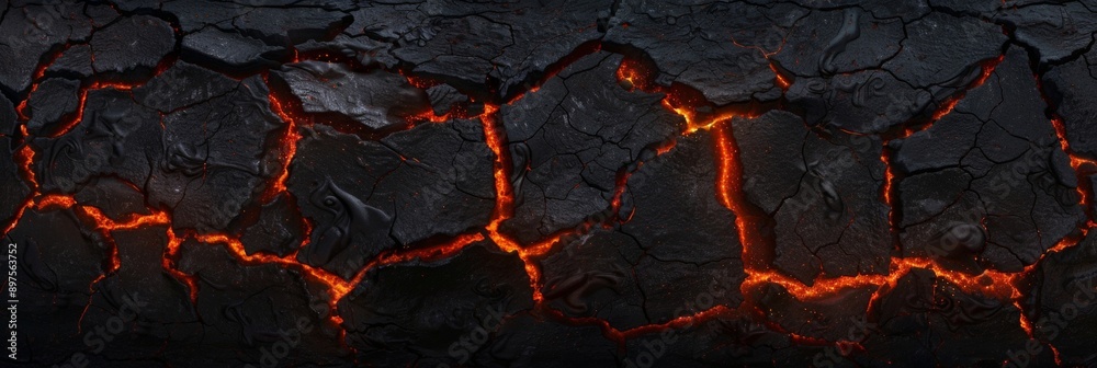 Volcanic Eruption Aftermath: Charred Landscape and Molten Lava Cracks Volcanic Eruption Aftermath: Charred Landscape and Molten Lava Cracks