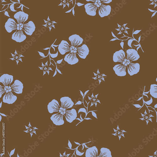 Elegance pink floral stems seamless pattern on a grey background. Vector hand drawn. Artistic, abstract flowers and tiny leaves, buds bells printing. Template for designs, fabric, fashion, textile
