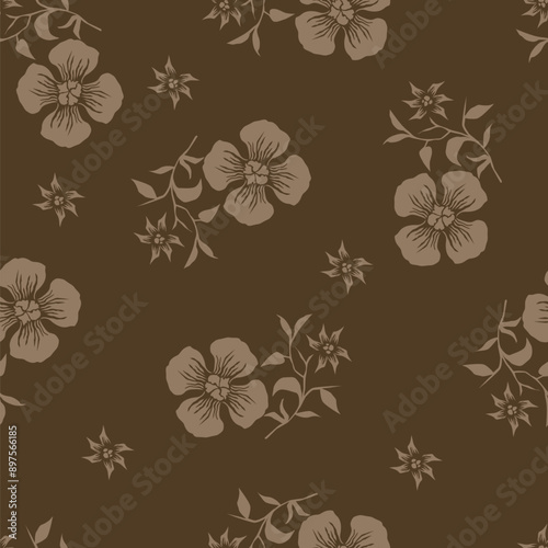 Elegance pink floral stems seamless pattern on a grey background. Vector hand drawn. Artistic, abstract flowers and tiny leaves, buds bells printing. Template for designs, fabric, fashion, textile
