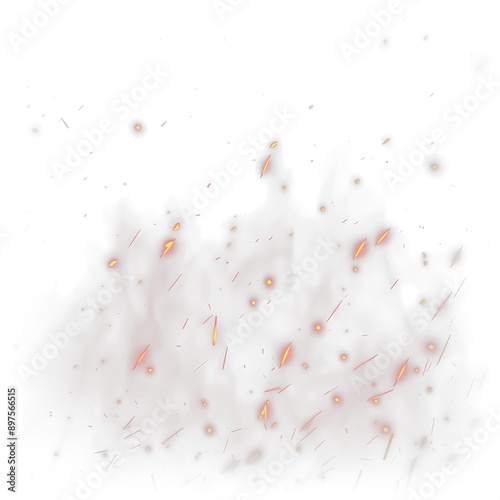 Fire spark transparent png. Burning hot sparks effect with embers burning ash and smoke flying in the air. 