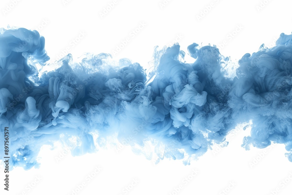 Fototapeta premium Delicate blue smoke border on white background, creating a powerful visual effect