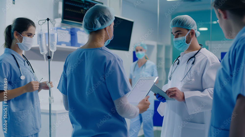Professional Medical Team Analyzing Patient Data in a Modern Hospital Setting