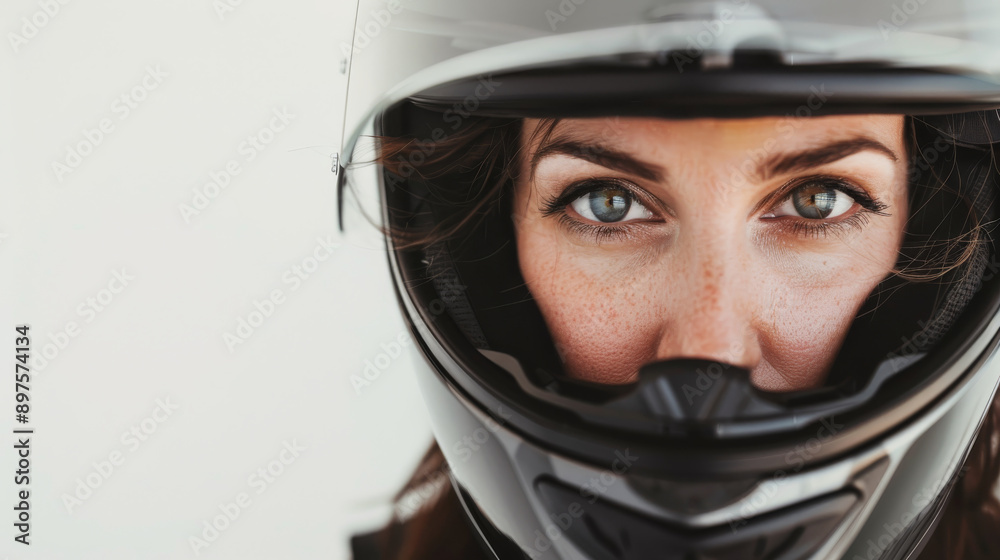 A motorcyclist seen close-up, their eyes and determination reflected through the visor of their helmet, focusing on the road ahead. A motorcyclist seen close-up, their eyes and determination reflected through the visor of their helmet, focusing on the road ahead.