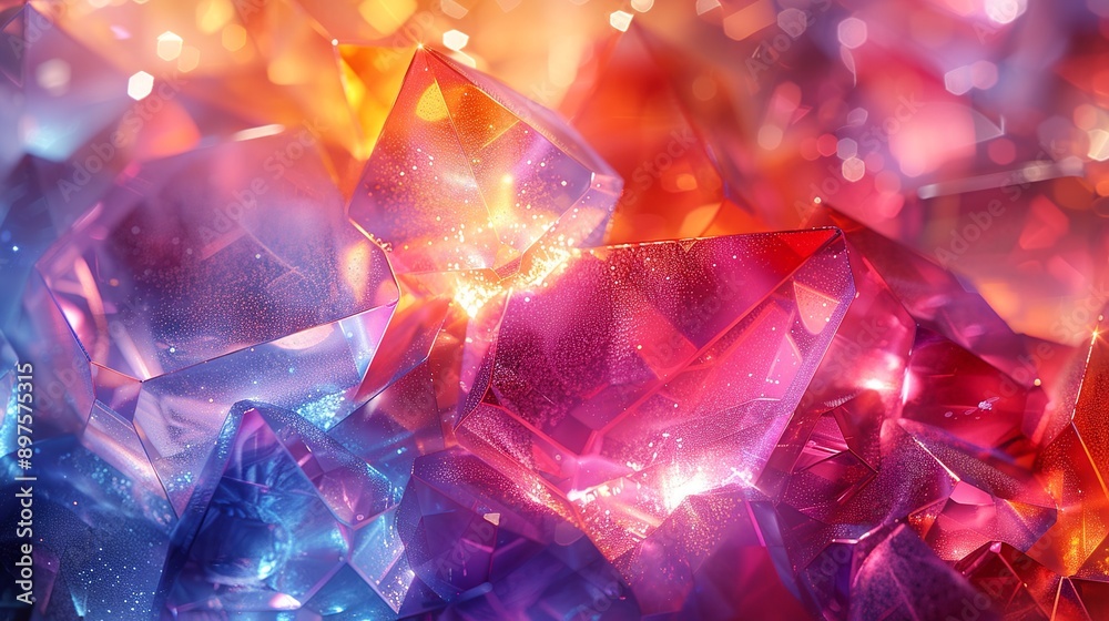 Shimmering abstract background with prismatic, glittering patterns and vibrant, multifaceted hues that create a mesmerizing and bold visual effect. Watercolor style, high resolution Illustration, in