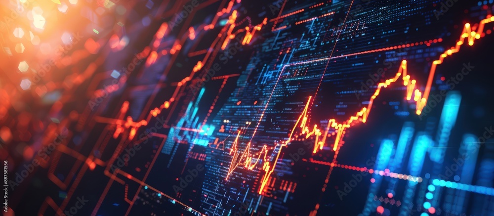 High-tech global stock market theme with dynamic lightning patterns illustrating data flow. High-tech global stock market theme with dynamic lightning patterns illustrating data flow.