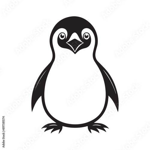 Penguin line art vector illustration photo