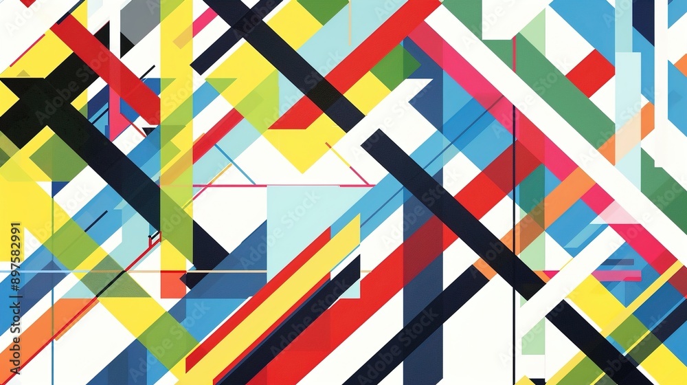 An intricate geometric pattern of intersecting lines and angles in bold primary colors, set against a clean white background, creating a visually striking and modern composition. An intricate geometric pattern of intersecting lines and angles in bold primary colors, set against a clean white background, creating a visually striking and modern composition.