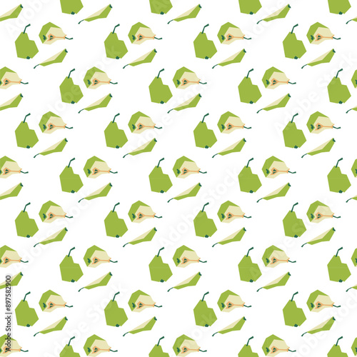 Seamless pattern with ripe green pear. Light refreshing background. Summer. Healthy, tasty food