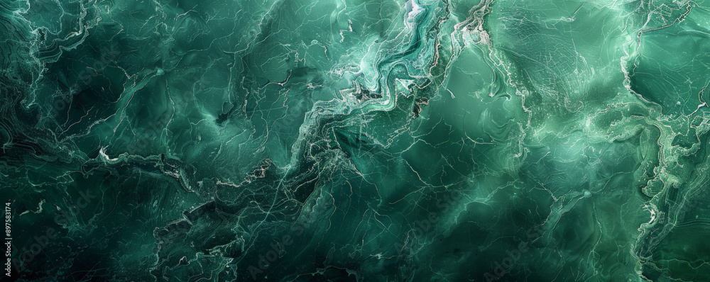 A deep green background with a marble texture, creating a sophisticated and timeless design.