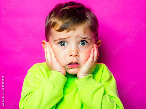 portrait of an anxious kid with a worried expression and tense features