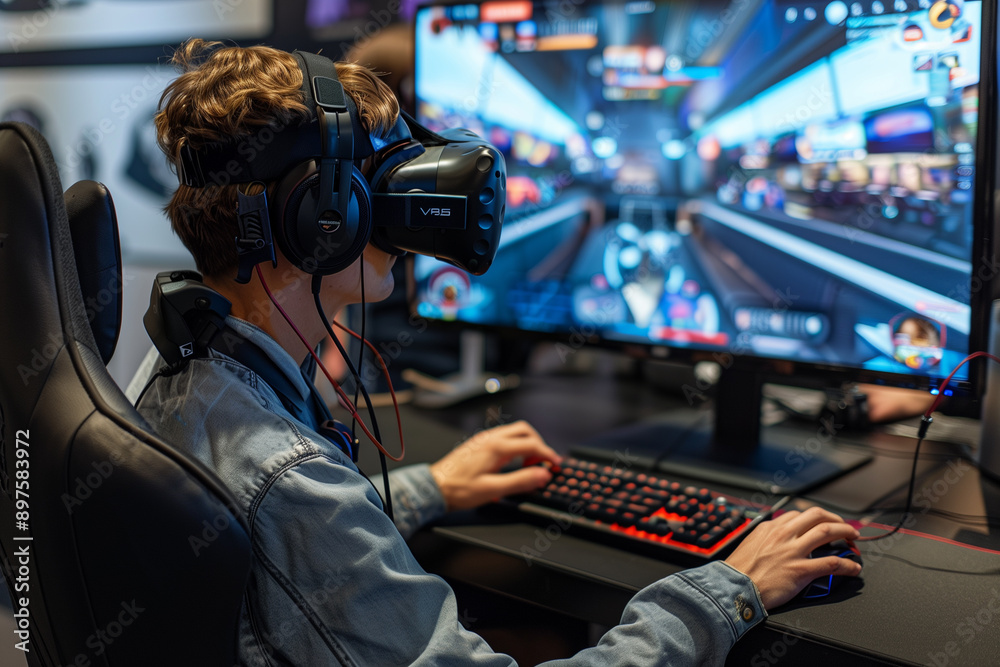 People playing in a range of environments with VR headsets and on consoles People playing in a range of environments with VR headsets and on consoles