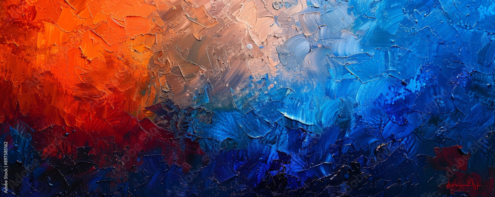 Abstract oil painting technique featuring glowing blue and red textures. The vibrant colors create a striking and energetic composition, highlighting the intricate texture of the oil paint. Abstract oil painting technique featuring glowing blue and red textures. The vibrant colors create a striking and energetic composition, highlighting the intricate texture of the oil paint.
