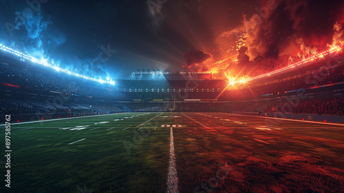 Sports Competition Matchup. football stadium, team versus logo, green fields background template, vs match, two teams, versus background image
