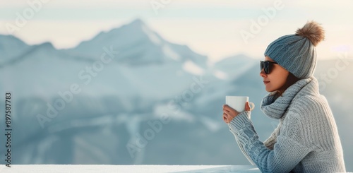 Woman Enjoying Coffee With Mountain View
