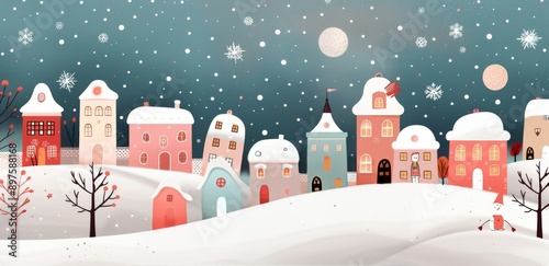 Snowy Village Night