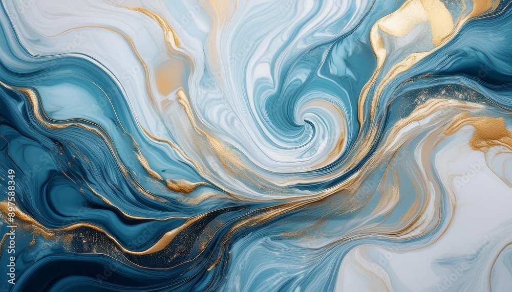 Fototapeta premium abstract background blue and gold acrylic fluid art