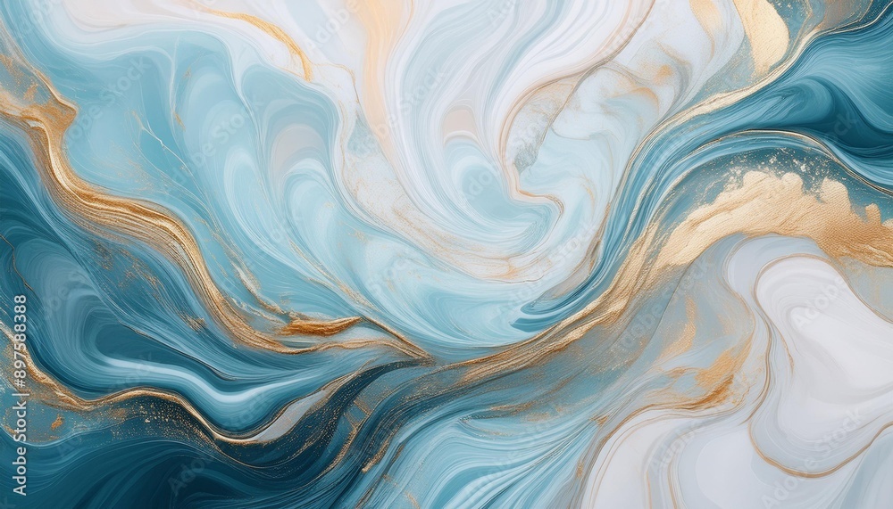 Fototapeta premium abstract background fluid art blue and gold colors