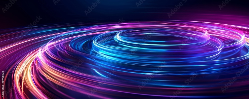Colorful light trails in circular motion on dark background Colorful light trails in circular motion on dark background